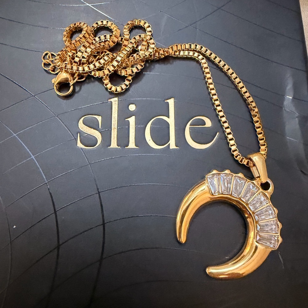 Gold Necklace with Crystal Pendant by Slide